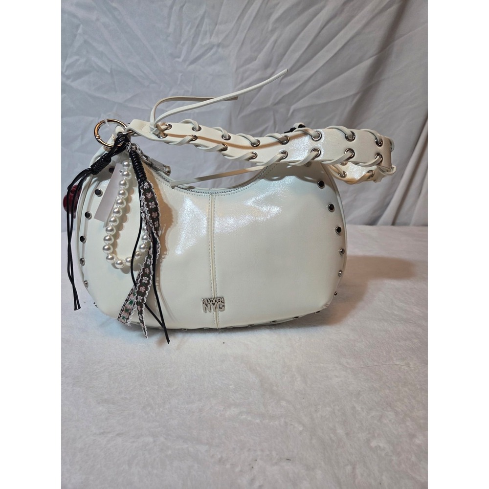 Madden NYC White Half Moon Stud Shoulder Bag Half Moon Studded Purse NWT